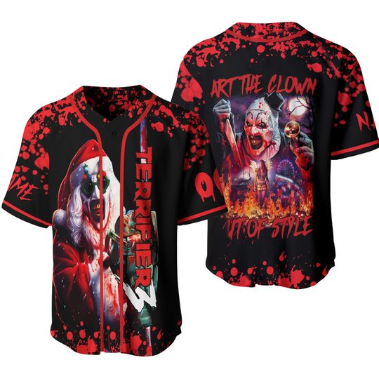 Terrifier 3 Art The Clown Christmas Baseball Jersey, Personalized Terrifier Clown Shirt, Horror Characters Shirt, Scary Holiday Gift