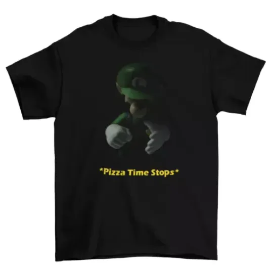 Pizza Time Stops Luigi T-Shirt Mens Unisex Adult Size Mario Super Show