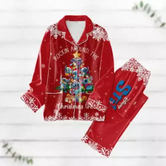 Disney Stitch Pajamas Set, Rockin Around The Christmas Pajamas, Lilo Stitch