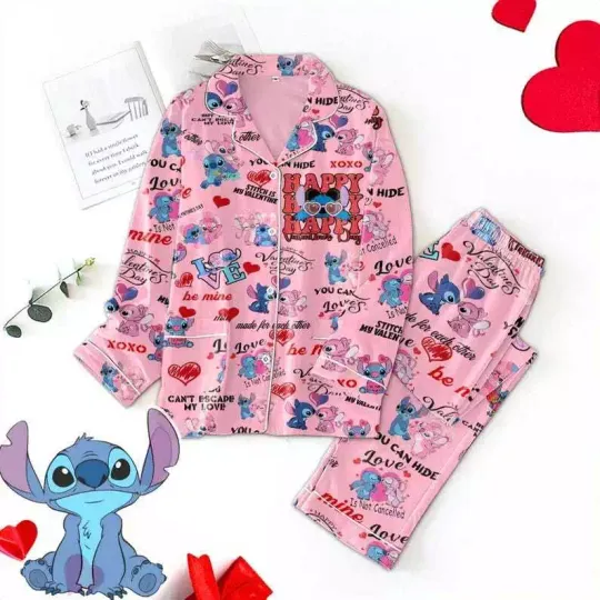 Stitch and Angel Pajamas Set,Stitch Couple Matching Shirt,Valentine Gift For Her