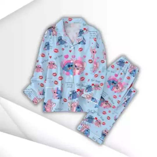 Stitch And Angel Pajamas Set, Valentine Matching Pajamas Set