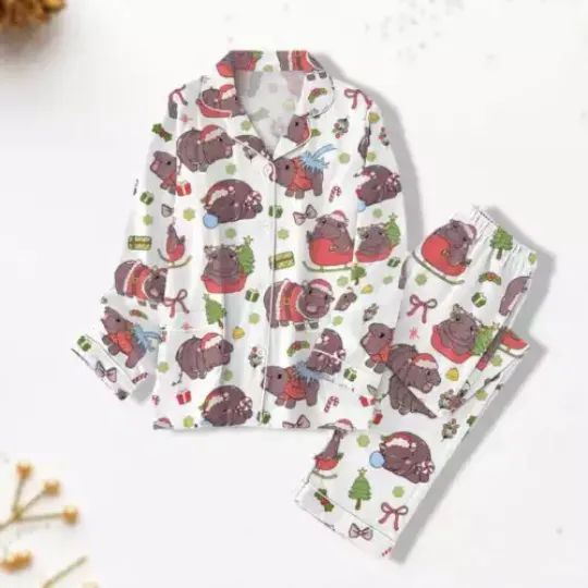 Hippo Moo Deng Pajamas Pants, Pajamas For Family, Animal Pajamas Party