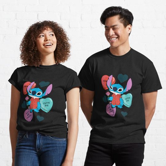 Stitch Valentine Classic T-Shirt, XOXO - CUTEI PIE - BUY ME PIZZA