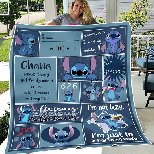 Stitch Ohana Means Family Cute Lilo And Stitch Quotes Blanket Gift For Fans