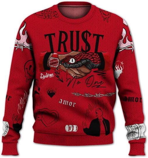 Dunkare Retro Bred Velvet 11s Sweater, 11 Bred Velvet Trust No One Sweater