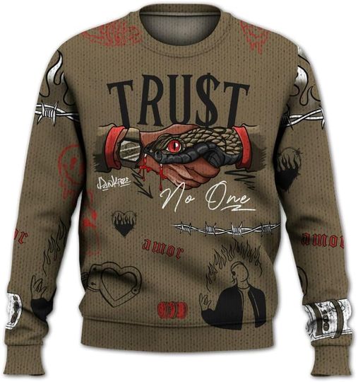 Dunkare Retro Olive 9s Sweater, 9 Olive Trust No One Sweater