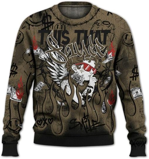 Dunkare Retro Olive 9s Sweater, 9 Olive This That Sauce Angel Knitted Sweater