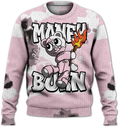 Dunkare Pink Orchid 4s Sweater, Retro 4 Orchid Money Burn Retro Knitted Sweater