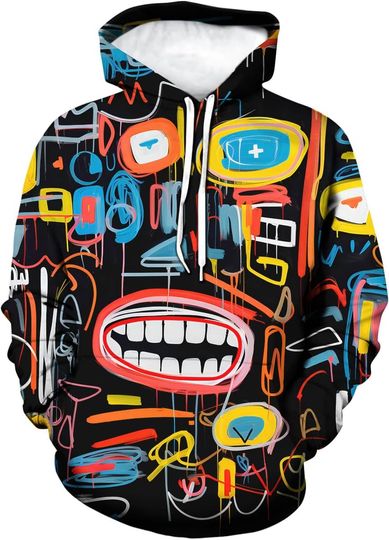Colorful Comic Graffiti Print Hoodie, Hip Hop 3D Hoodie