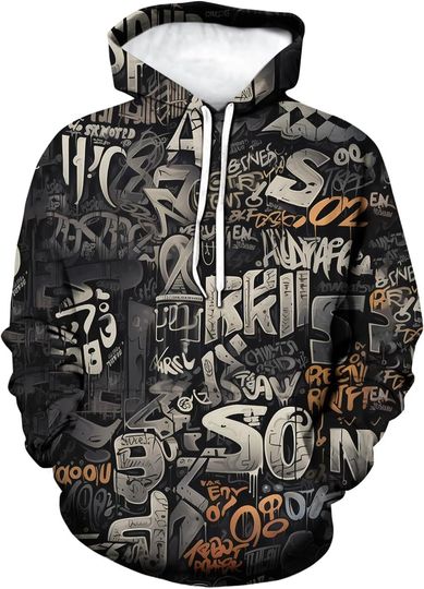 Artist Street Letter Graffiti Markers Hoodies, Hooded 3D Printing Graffiti Graphic