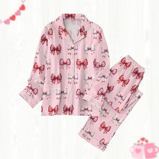 Vintage Coquette Women Pajamas, Pink Bow Fancy  Pajamas