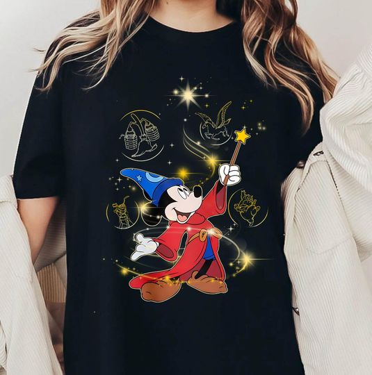 Sorcerer Mickey Mouse Pegasus Mushroom Broom Hippo T-Shirt, Disney Classic Fantasia T-Shirt