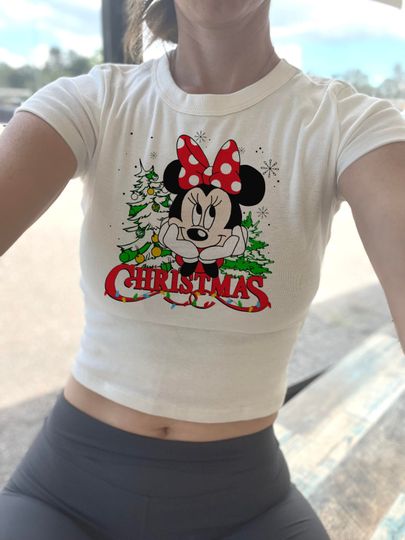 Minnie Christmas Baby Tee, Disney Holiday Xmas crop,Disneyworld crop top, Disneyland Red