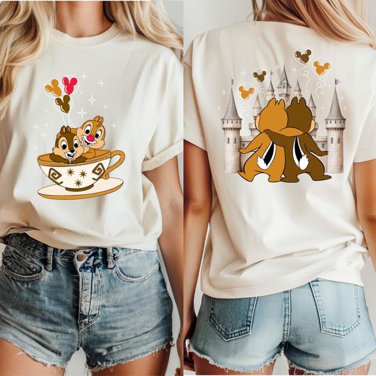 Chip and Dale Double Sided Shirt, Disney Couple T-Shirt, Chip And Dale Balloons T-Shirt