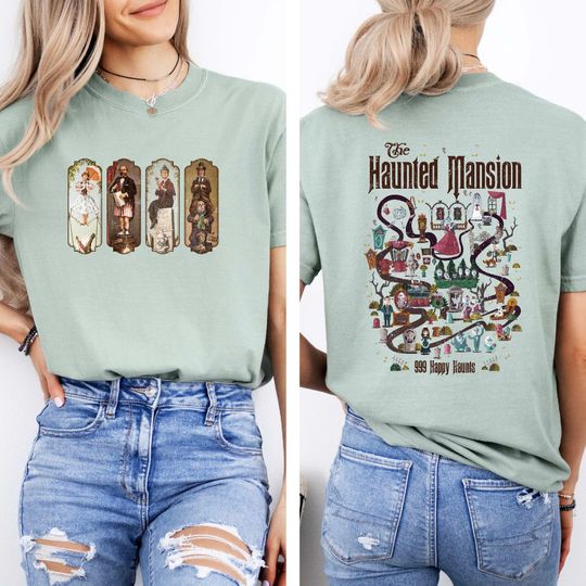 Double Side The Haunted Mansion Map T-Shirt, Disney Halloween T-shirt