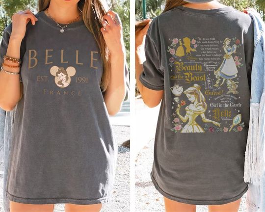 Retro Double Side Disney Princess T-Shirt, Disney Princess Belle T-Shirt, Beauty And The Beast T-Shirt