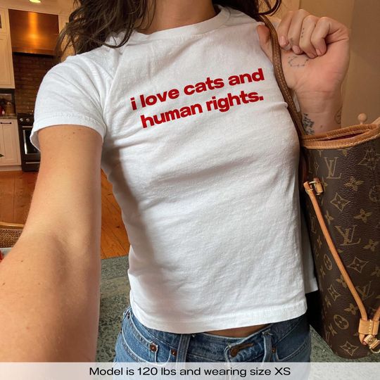 I Love Cats & Human Rights Y2k Baby Tee Y2k Shirt Trendy Baby Tee Funny Feminist Shirt Equal Rights Women Empowering Shirt RBG Feminism Gift
