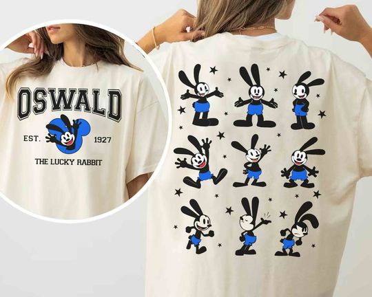 Two-Side Disney Oswald The Lucky Rabbit Emotions T-shirt, Disney The Lucky Rabbit 1927 T-Shirt
