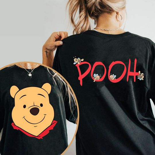 Two Sided Winnie The Pooh Big Face T-Shirt, Pooh Bear with Bees T-Shirt