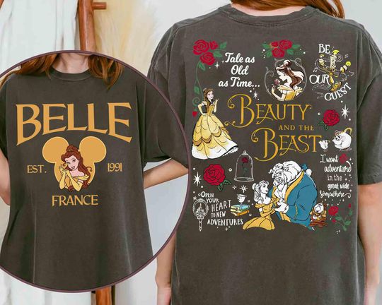 Two-sided Disney Princess Belle France 1991 Vintage T-shirt, Disney Beauty and the Beast T-Shirt