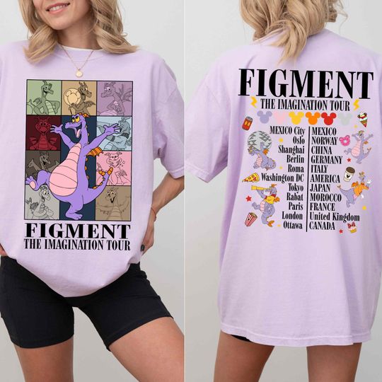 Retro 2 Sided Disney Figment The Imagination Tour T-Shirt, Epcot Center T-Shirt