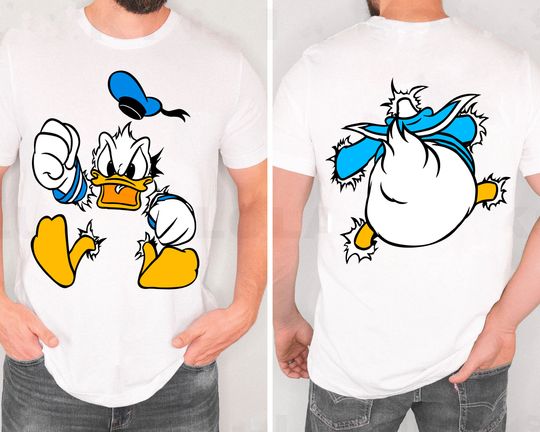 Two Sided Grumpy Donald Duck Front and Back T-Shirt, Funny Donald Portrait T-Shirt
