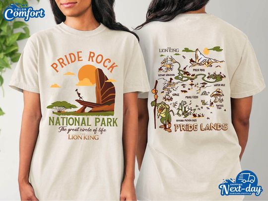 Two Sided Rafiki Simba Pride Lands Map T-Shirt, Retro The Lion King T-shirt