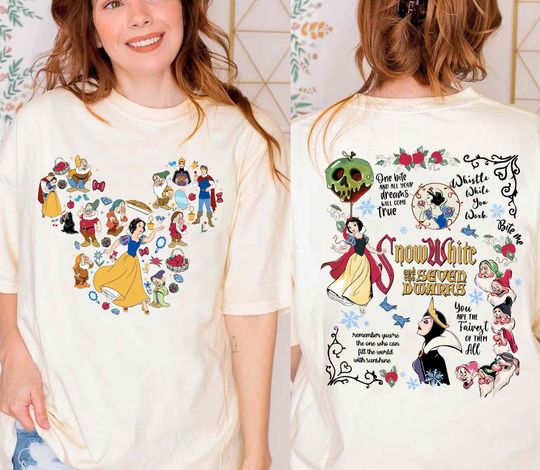 Double Sided Snow White And Seven Dwarfs Graphic T-shirt, Evil Queen Snow White T-Shirt