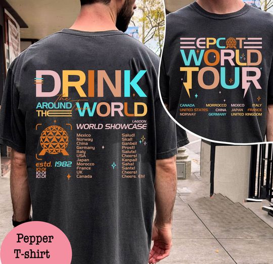 Two Sided Drink Around The World Tour T-Shirt, Disney Epcot World Tour 2024 T-Shirt