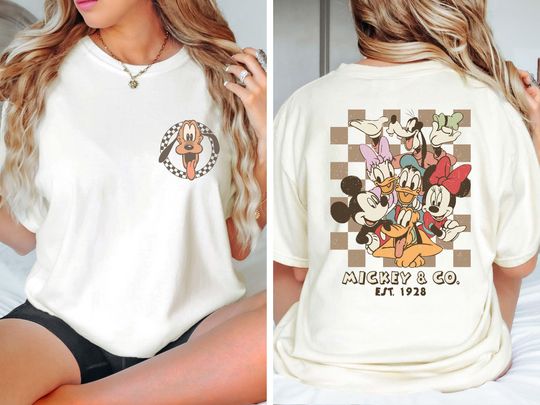 Discover Vintage Pluto Checkered T-Shirt, Mickey And Friends Two Sided T-Shirt