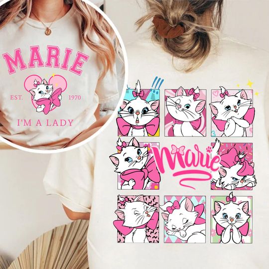 Two Sided The Aristocats Marie 1970 I'm A Lady T-Shirt, Marie Cat Emotions T-Shirt