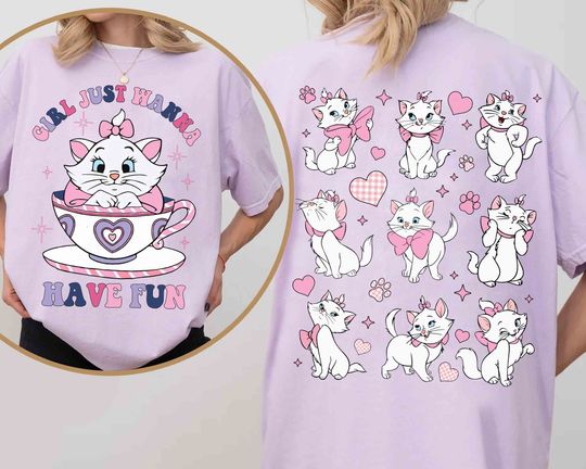 Two-sided Marie Cat Girl Just Wanna Have Fun T-shirt, Disney The Aristocats T-Shirt