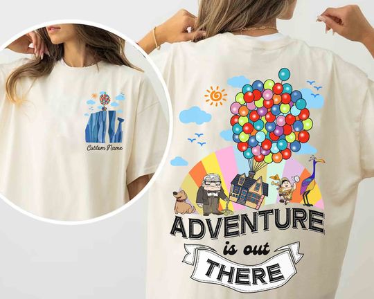 Two-sided Disney Pixar Up House Balloons Adventure Is Out There T-shirt, Custom Disney Up T-Shirt
