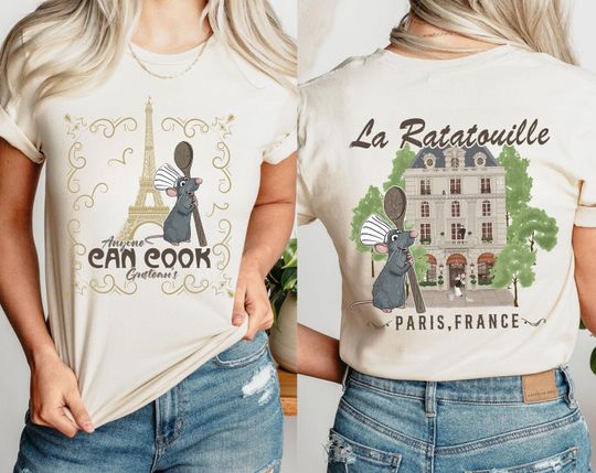 Remy Mouse Anyone Can Cook Double Sided T-Shirt, Ratatouille Gusteau's Paris France T-shirt