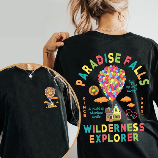 Two Sided Balloon House Paradise Falls Wilderness Explorer T-Shirt, Disney Up T-shirt