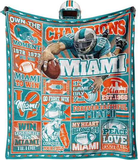 Miami Gifts for Men Women, Miami Football Fans Flannel Blanket, Miami Gifts Ideas for Men Women Boys Kids Throw Blanket