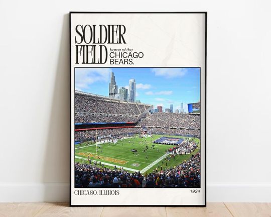 Soldier Field Print, Soldier Field Poster, Chicago  Print, football Stadium Poster, Chicago Bears Gift, football Bears Art