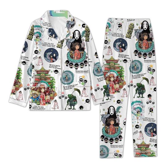 Spirit Ghibli Movie Silk Pajamas Set, Christmas pajamas set, Totoro Movie pajamas set, Anime Pajamas Set