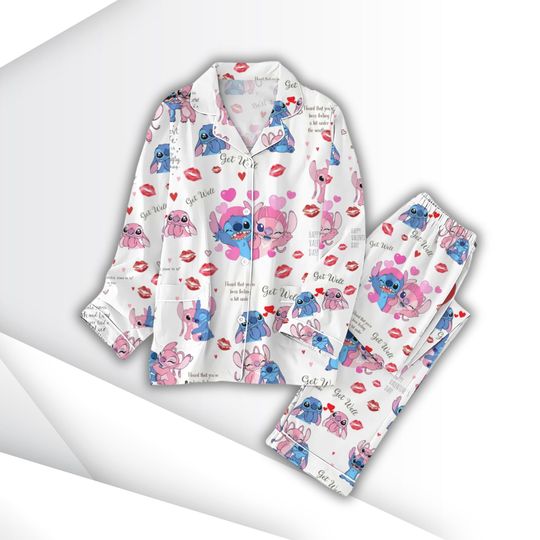 Stitch And Angel Pajamas Set, Valentine Matching Pajamas Set, Disney Stitch Holiday Pajamas, Magic Kingdom Women Pajamas, Gift For Her