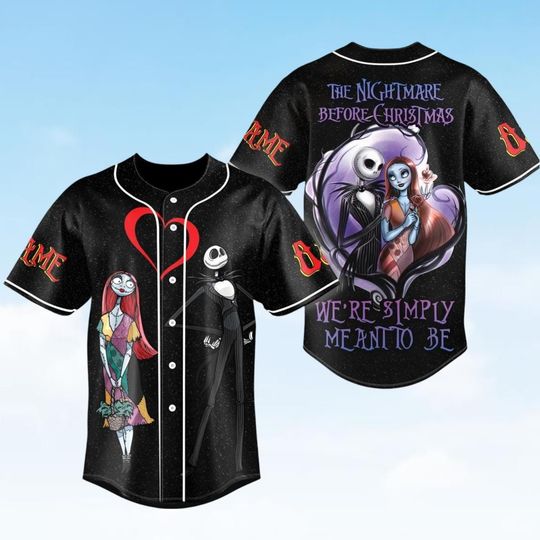 Personalized Jack And Sally Baseball Jersey, Nightmare Before Christmas Shirt, Disney Skeleton Tee, Magic Kingdom Shirt, Valentine Gift