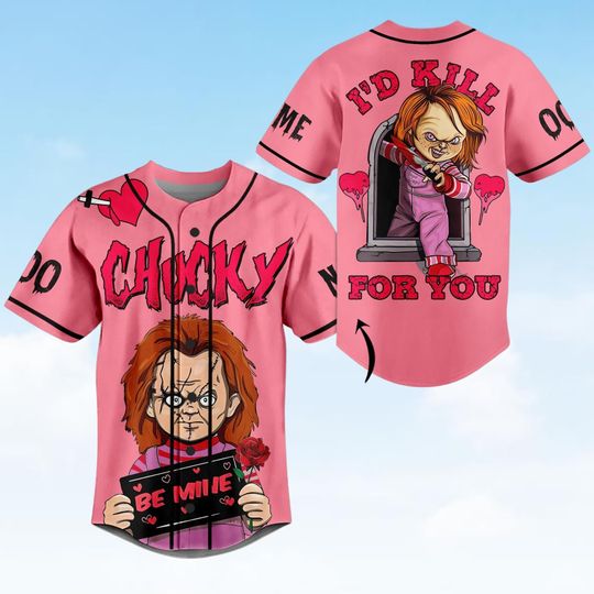 Personalized Chucky Baseball Jersey, Horror Movie Shirt, Chucky Doll Tee, Horror Valentines Baseball Shirt, Valentines Day Gift