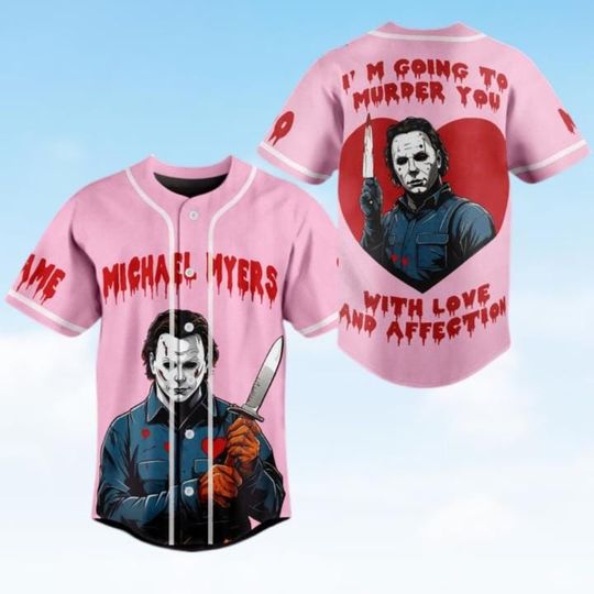 Personalized Michael Myers Baseball Jersey, Horror Movie Shirt, Vintage Movie Jersey Shirt, Horror Valentines Tee, Valentines Gift