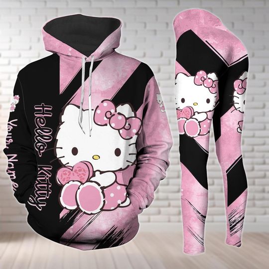 Custom Hello Kitty Hoodie And Leggings, Kitty Leggings For Women, Cute Cat Movie Shirt, Birthday Gift, Valentine Day Gift For Her Women