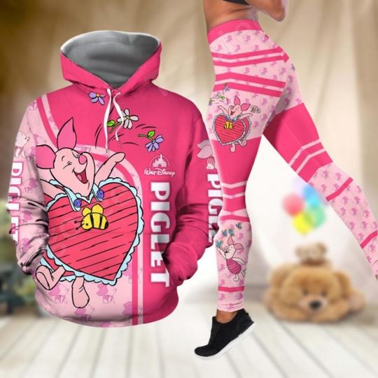 Valentines Piglet Hoodie And Leggings, Winnie The Pooh Heart Hoodie, Disney Movie Legging For Women