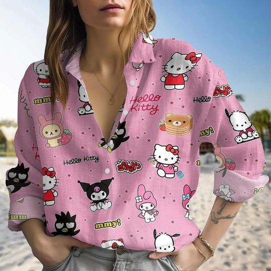 Hello Kitty Shirt, Kitty Cat Women, Cute Cat Shirt, Pink Girls Women Blouses Shirt, My Melody Shirt, Gift For Birthday Girl