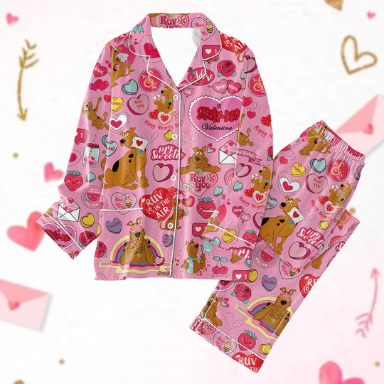 Scooby Doo Pajamas Set, Dog Valentine Pajamas Set, Family Pajamas Set, Cute Scooby Doo Gift, Gift For Girlfriend, Valentine's Gift