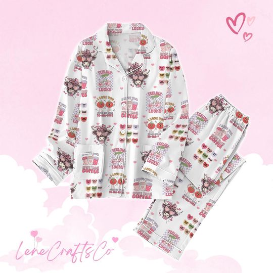 Valentine Pajamas, Feeling Lucky Pajamas Set, Retro Heart Pajamas, Happy Valentine's Pajamas, Pajamas Family, Cute Anniversary Gift