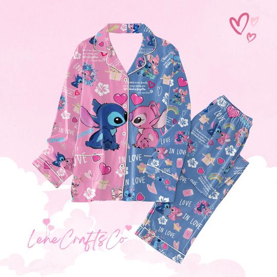 Stitch Lovers Pajamas, Valentine Cartoon Pajamas Family, Lilo And Stitch Pajama Set Women, Disney Stitch Valentine Holiday Pajamas