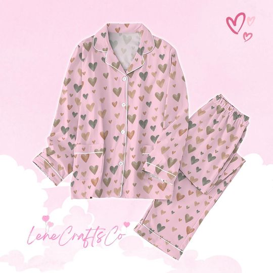 Love Heart Pajamas Christmas, Cute Heart Pajamas Family, Valentine's Day Pajamas Pants, Women's Valentines Hearts Pajama Set Women