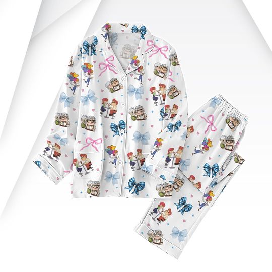 Carl And Ellie Pajamas Set, Up Movie Matching Pajamas Set, Valentine Gift, Disney Pajamas For Her, Magic Kingdom Pajamas Family